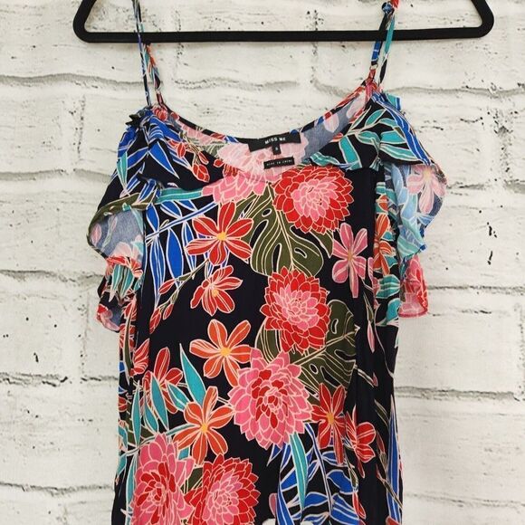 Miss Me Women's Multicolored Floral cold shoulder Cropped Top Small Tropical - Picture 5 of 12